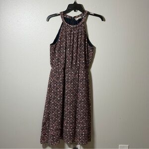 LOFT Women Sleeveless Geometric Midi Dress Halter Black/Pink size 8